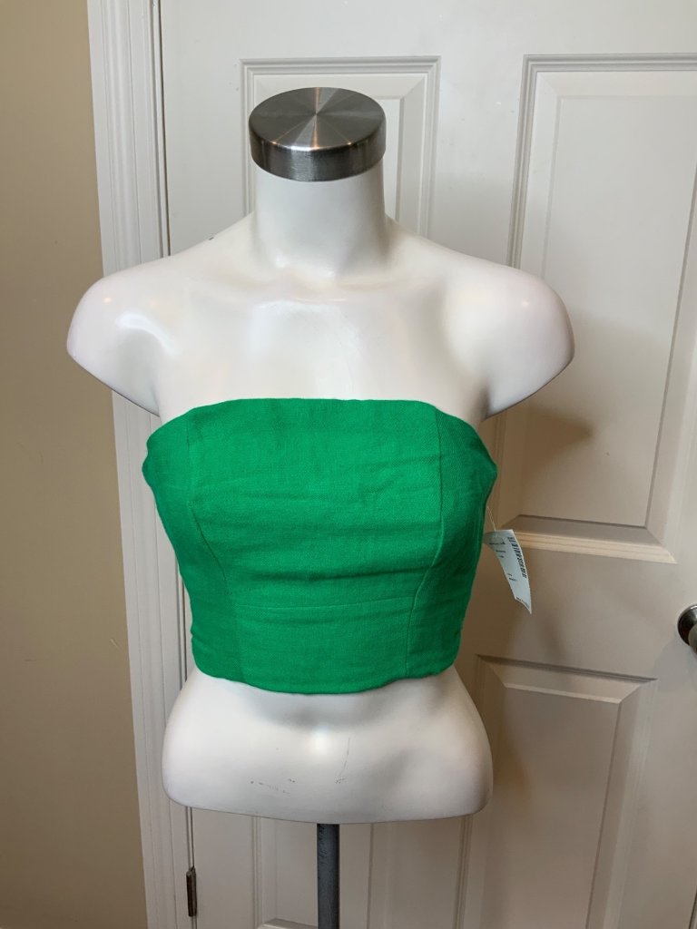 Just Bee Queen Green 100% Linen Strapless Crop Top, Size Xs Nwot! $235